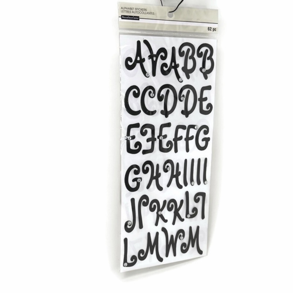 62 Piece Black Alphabet Stickers with Rhinestone Accents